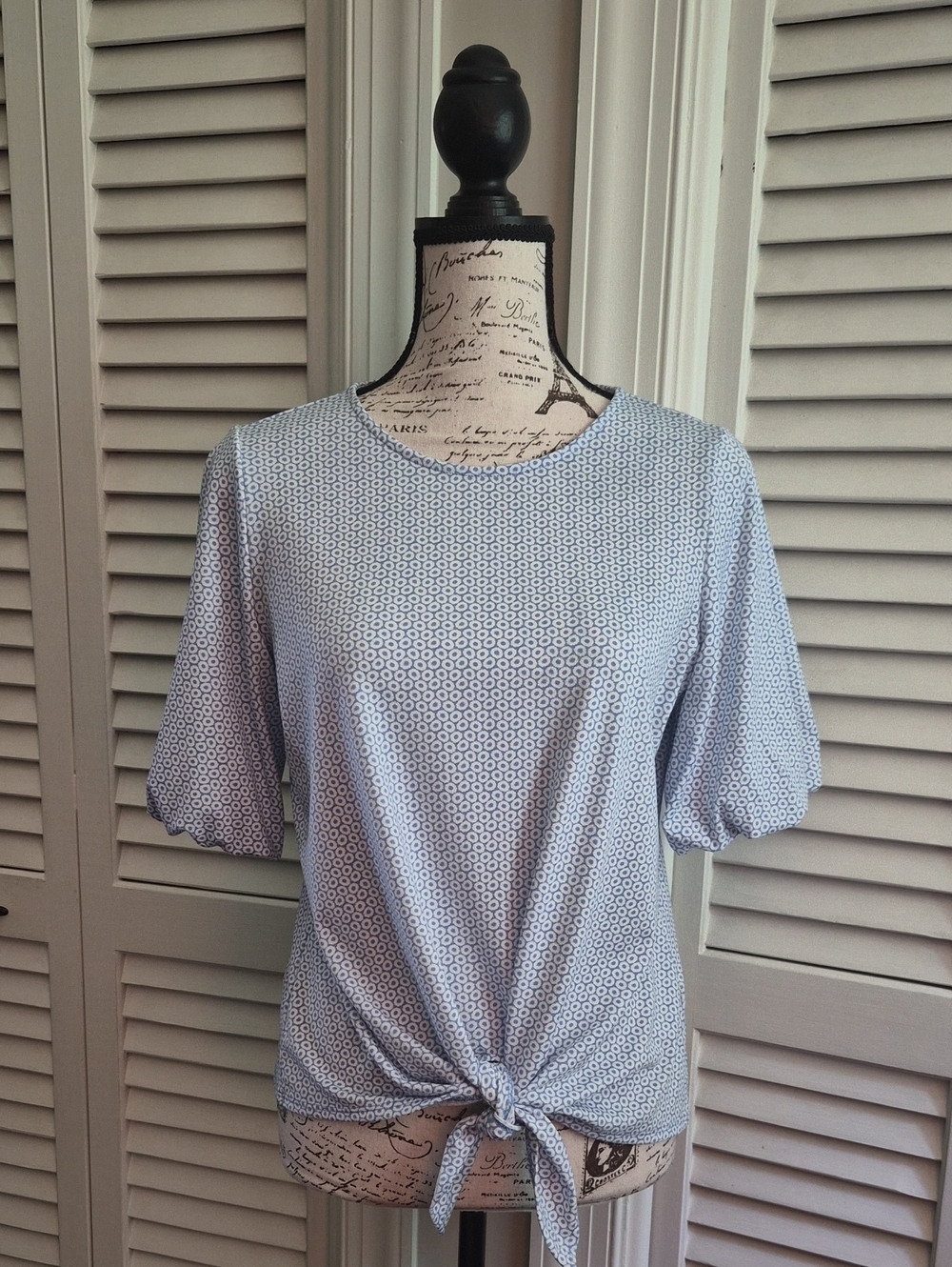 Light Blue Tie-Front Puff Sleeve Top - Women